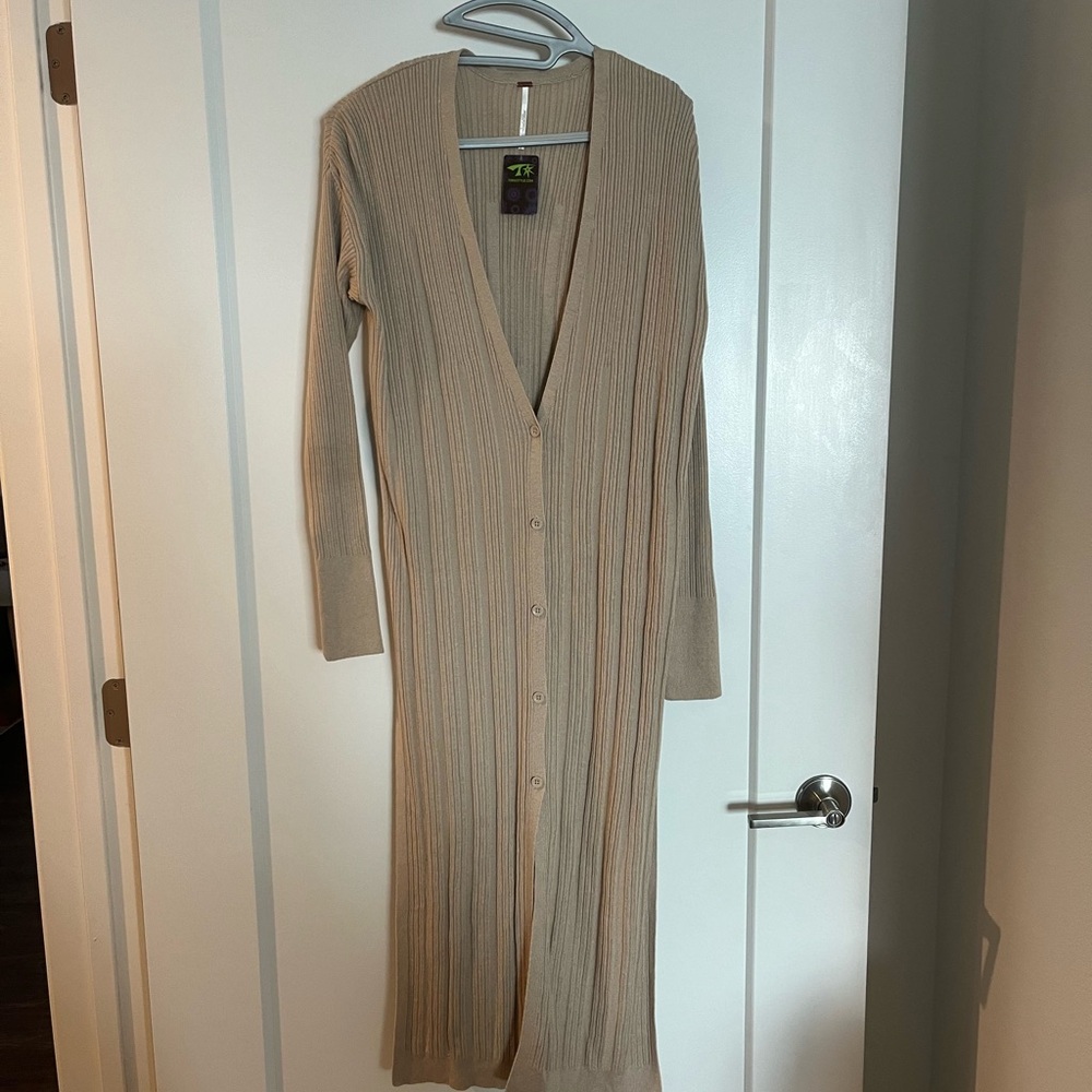 Free People Beige Ribbed Long Cardigan - Picture 9 of 9